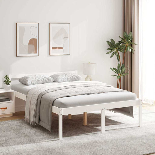 Senior Bed without Mattress White 140x190cm Solid Wood Pine