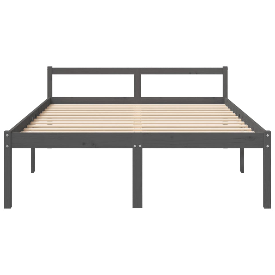 Bed Frame Grey 150x200 cm King Size Solid Wood Pine