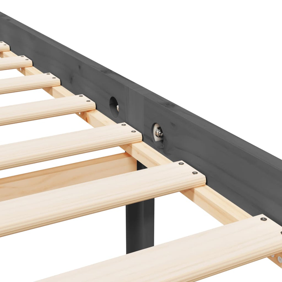 Bed Frame Grey 150x200 cm King Size Solid Wood Pine