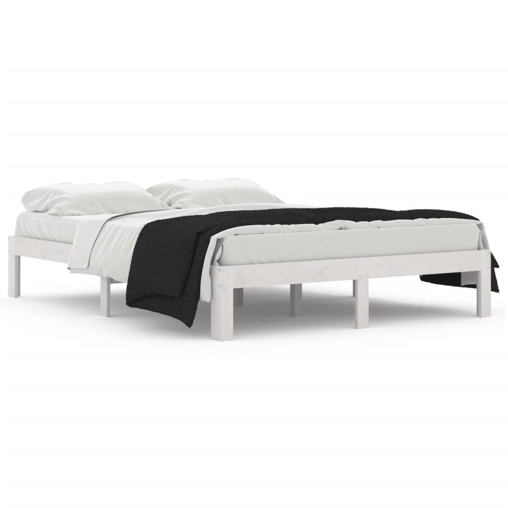 Bed Frame | White | Solid pine wood | 140x190 cm | Wood Grain | Bed Frame