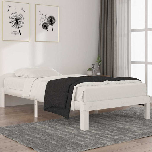 Bed Frame without Mattress White Solid Wood Pine 100x200cm