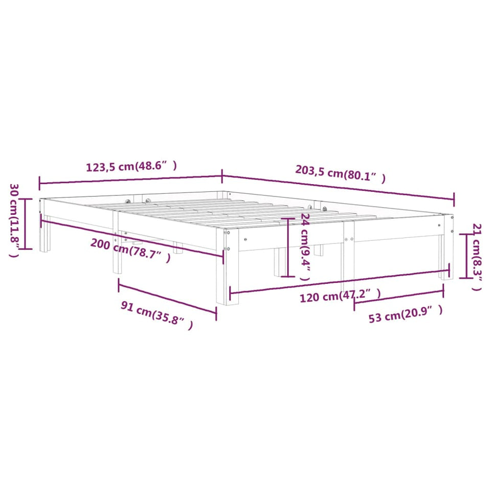 Bed Frame White Solid Wood Pine 120x200 cm