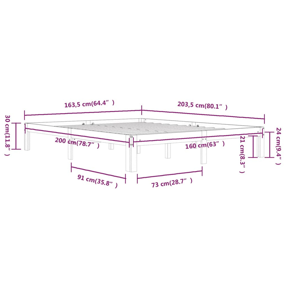 Bed Frame Solid Wood Pine 160x200 cm