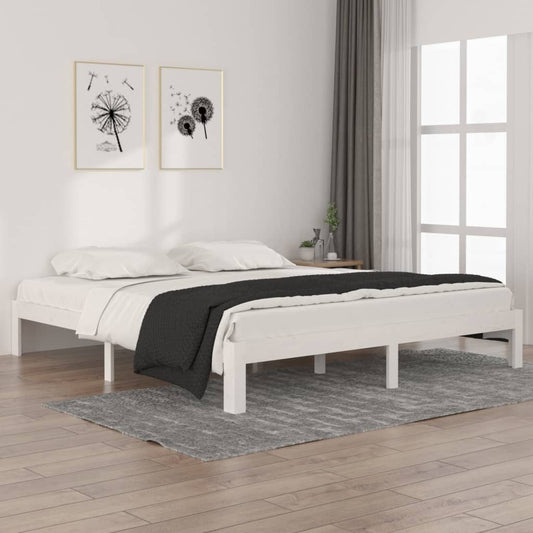 Bed Frame | White | Solid Pinewood, Plywood | Super King | Sturdy