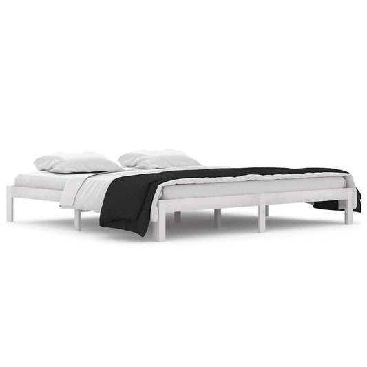 Bed Frame without Mattress White Solid Wood Pine 200x200cm