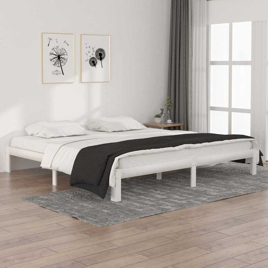 Bed Frame without Mattress White Solid Wood Pine 200x200cm