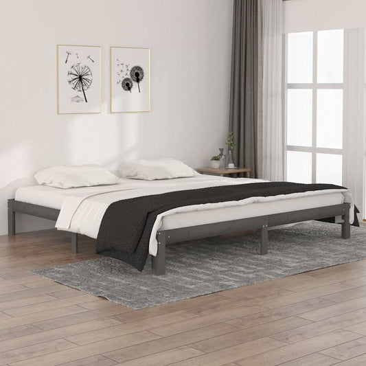 Bed Frame without Mattress Grey Solid Wood Pine 200x200cm