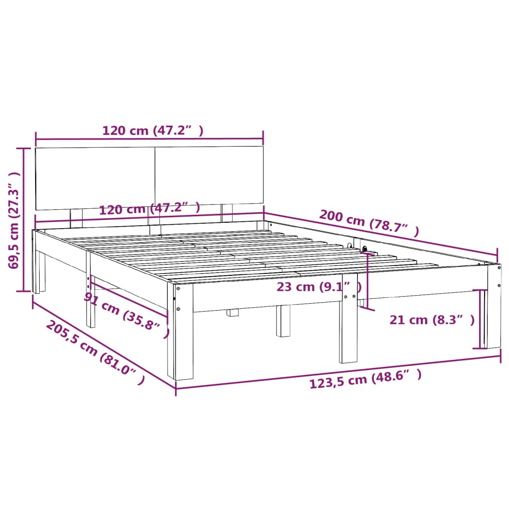 Bed Frame | White | Solid pine wood, plywood slats | 120x200 cm | Tough