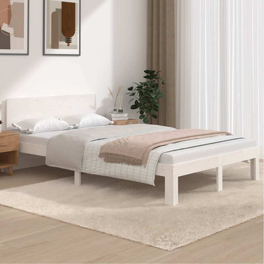 Bed Frame without Mattress White Solid Wood Pine 120x200cm