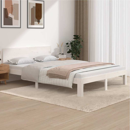 Bed Frame without Mattress White Solid Wood Pine 140x200cm