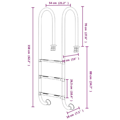 Pool Ladder 54x38x158 cm 304 Stainless Steel