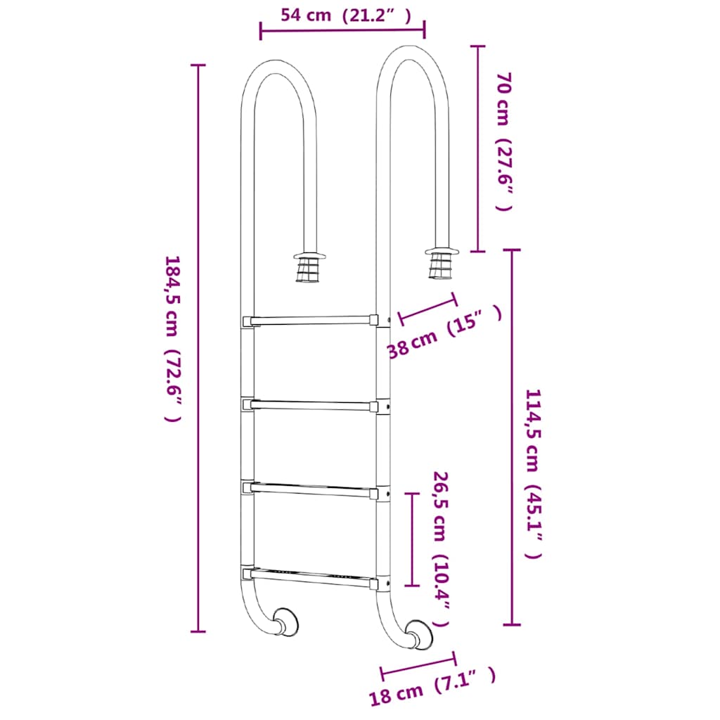 Pool Ladder | Silver | 304 Stainless Steel | Standard | Pool Ladder