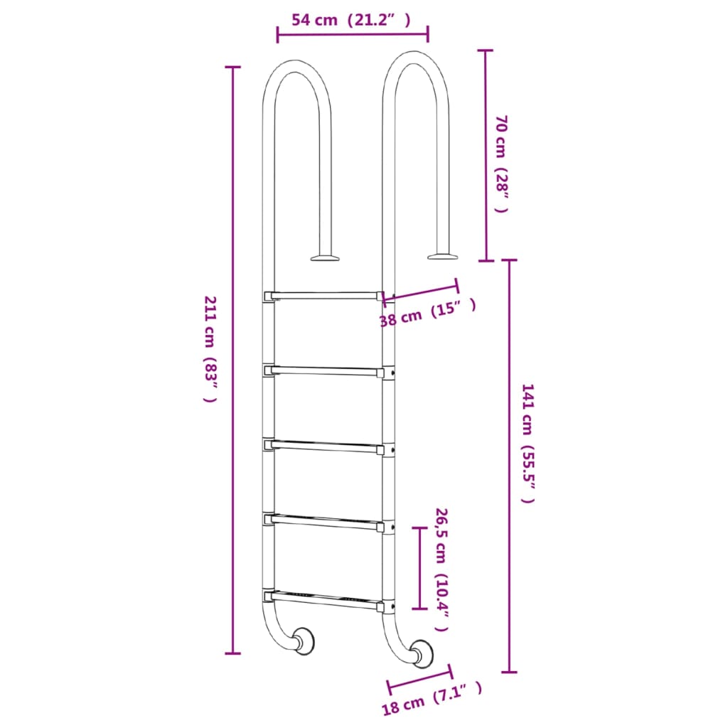 Pool Ladder 54x38x211 cm 304 Stainless Steel