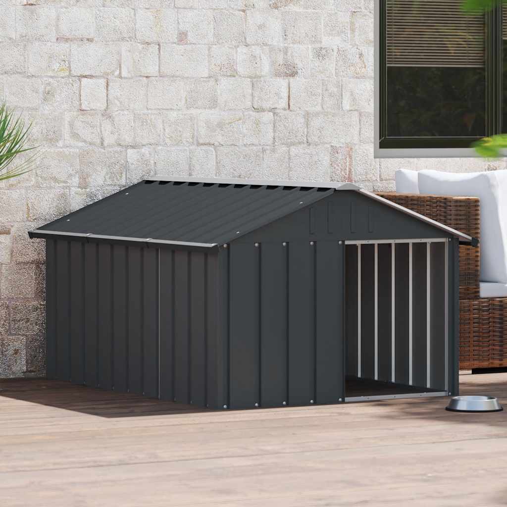 vidaXL Dog House Anthracite Galvanized Steel Large Durable Dog House