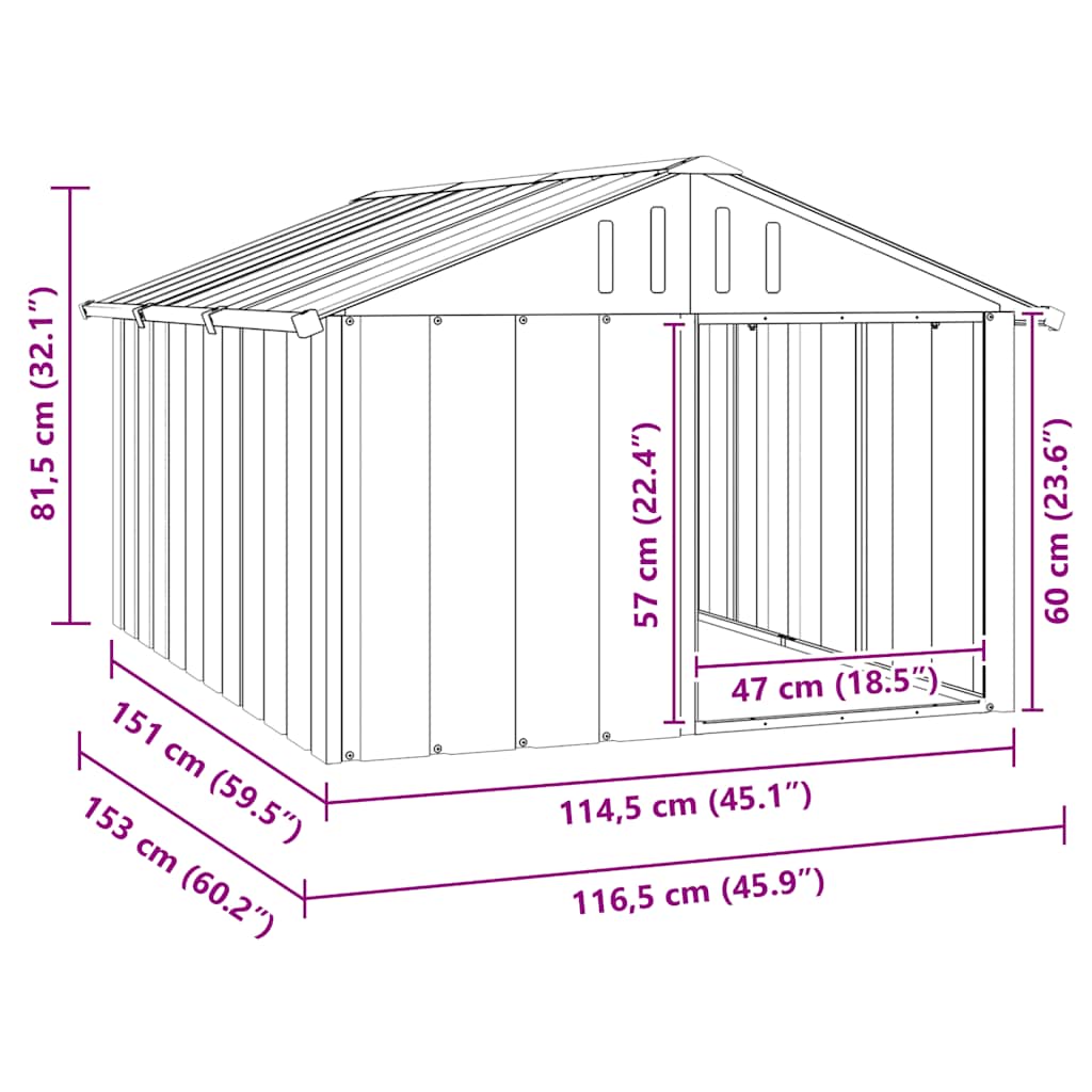 vidaXL Dog House Anthracite Galvanized Steel Large Durable Dog House