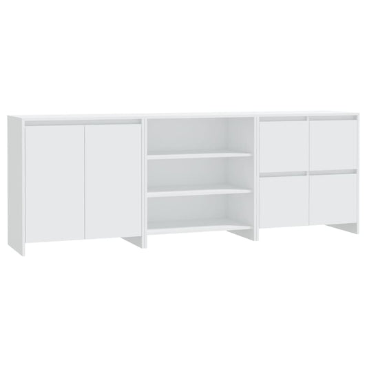3 Piece Sideboard White Engineered Wood