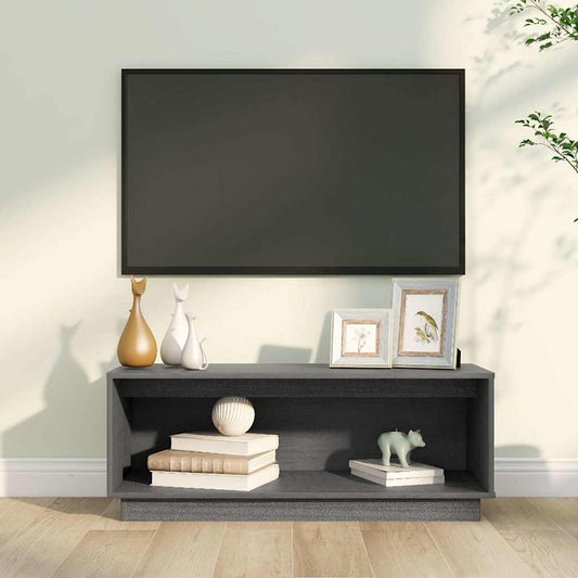 TV Cabinet | Grey | Solid Pine Wood | Medium | TV Cabinet | Rectangular
