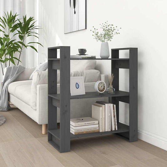 Book Cabinet | Grey | Solid Pine Wood | 80x35x91 cm | Book Cabinet