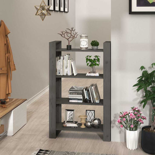 Book Cabinet | Grey | Solid pine wood | 80x35x125 cm | Book Cabinet