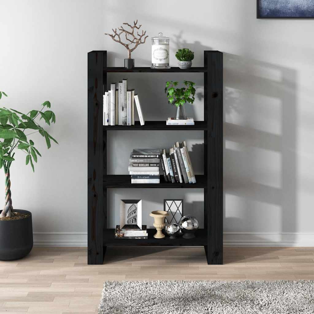 Book Cabinet | Black | Solid pine wood | 80 x 35 x 125 cm | Book Cabinet