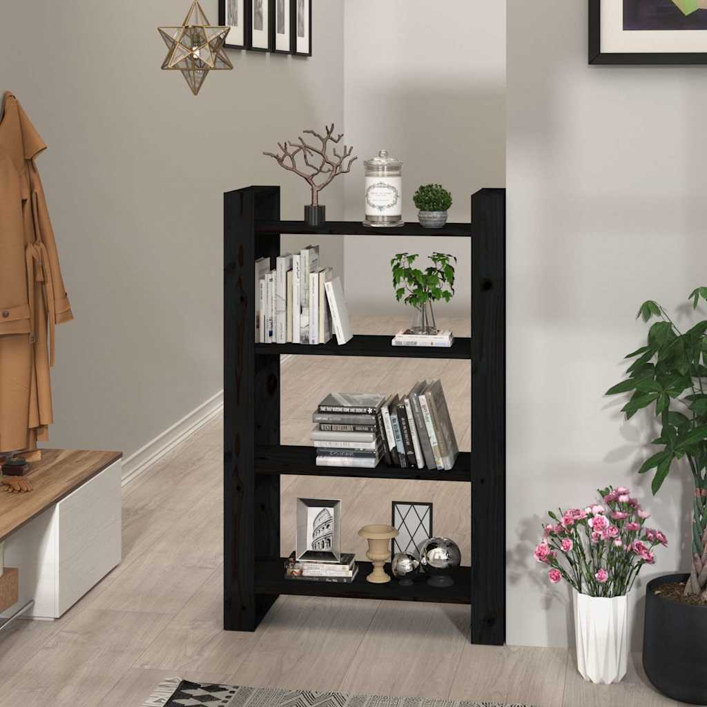 Book Cabinet | Black | Solid pine wood | 80 x 35 x 125 cm | Book Cabinet