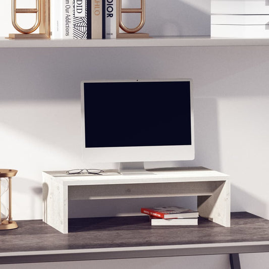 Monitor Stand | White | Solid Pine Wood | 50 cm x 27 cm x 15 cm