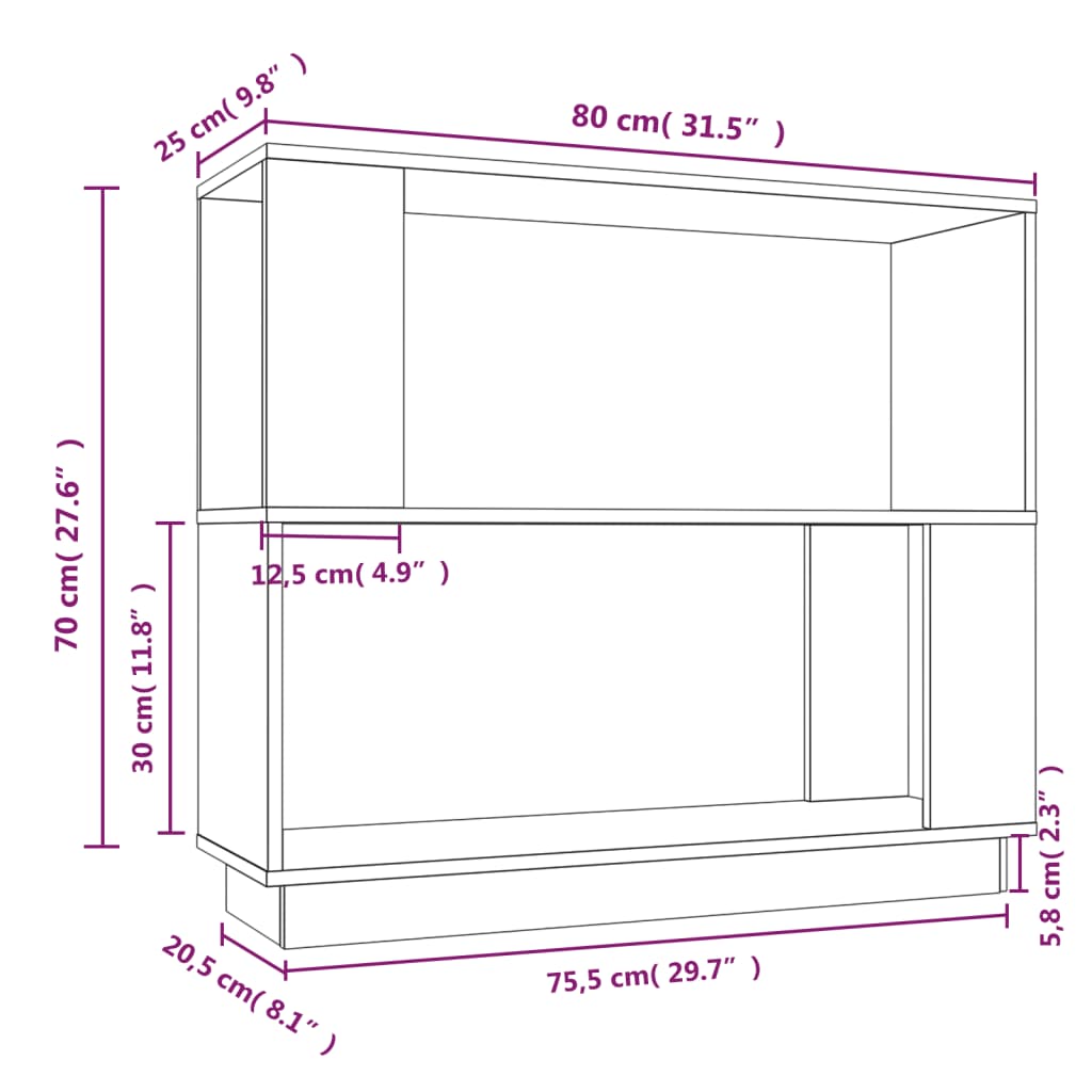 Book Cabinet/Room Divider White 80x25x70 cm Solid Wood Pine