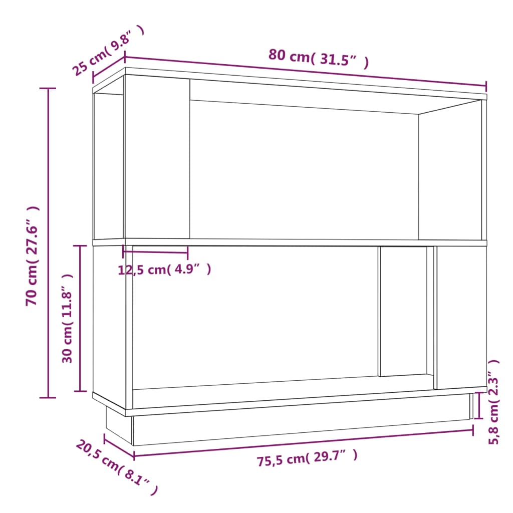 Book Cabinet/Room Divider Grey 80x25x70 cm Solid Wood Pine