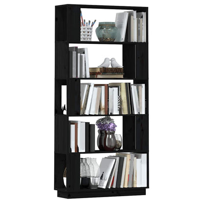 Book Cabinet/Room Divider Black 80x25x163.5 cm Solid Wood Pine