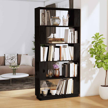 Book Cabinet/Room Divider Black 80x25x163.5 cm Solid Wood Pine