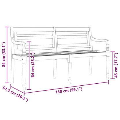 Batavia Bench | Teak Brown | Solid Teak Wood | 150 cm