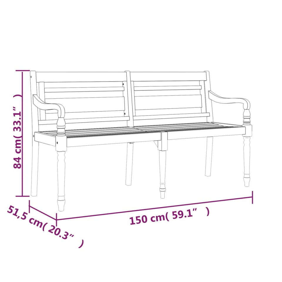 Batavia Bench 150 cm Solid Wood Teak