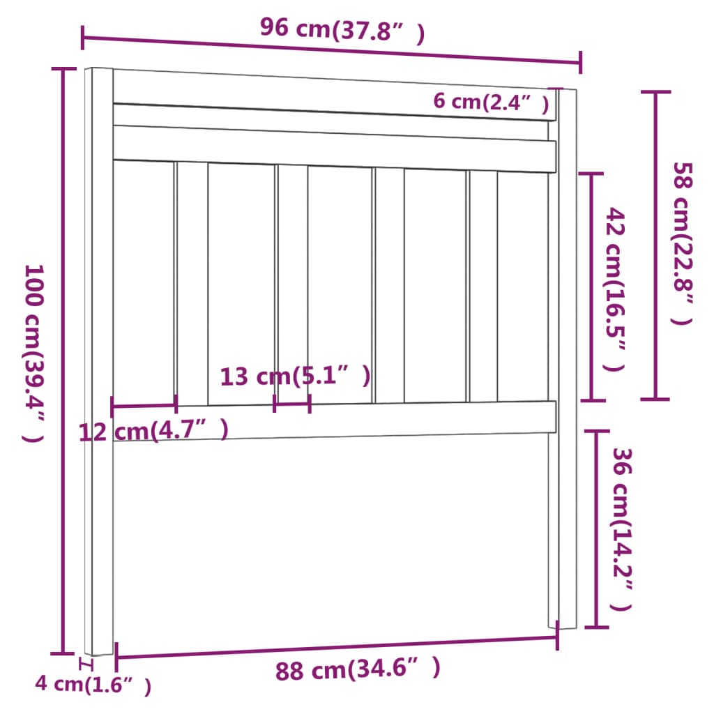 814078 vidaXL Bed Headboard Black 96x4x100 cm Solid Wood Pine
