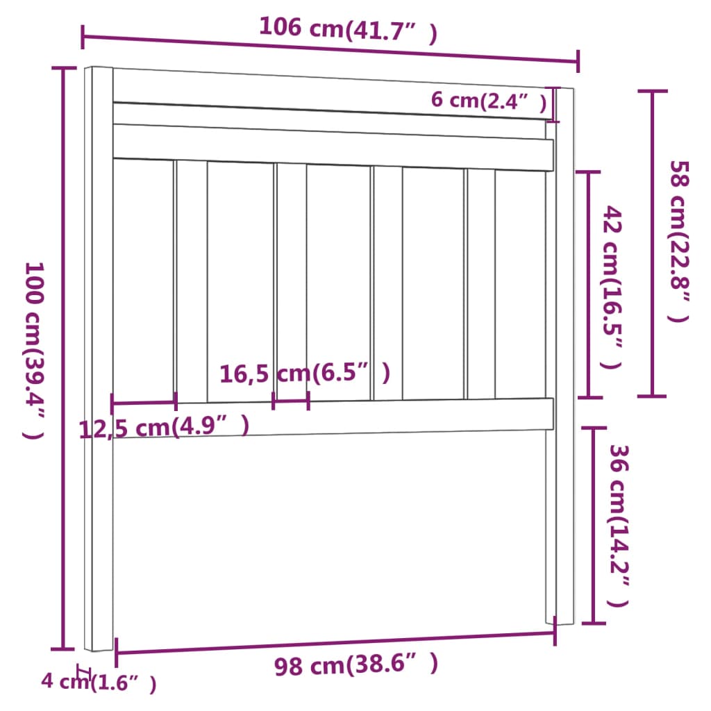 814080 vidaXL Bed Headboard White 106x4x100 cm Solid Wood Pine