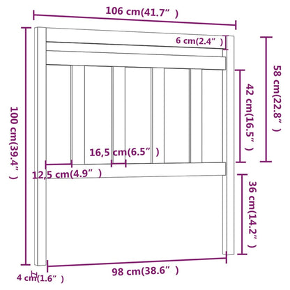 814081 vidaXL Bed Headboard Grey 106x4x100 cm Solid Wood Pine
