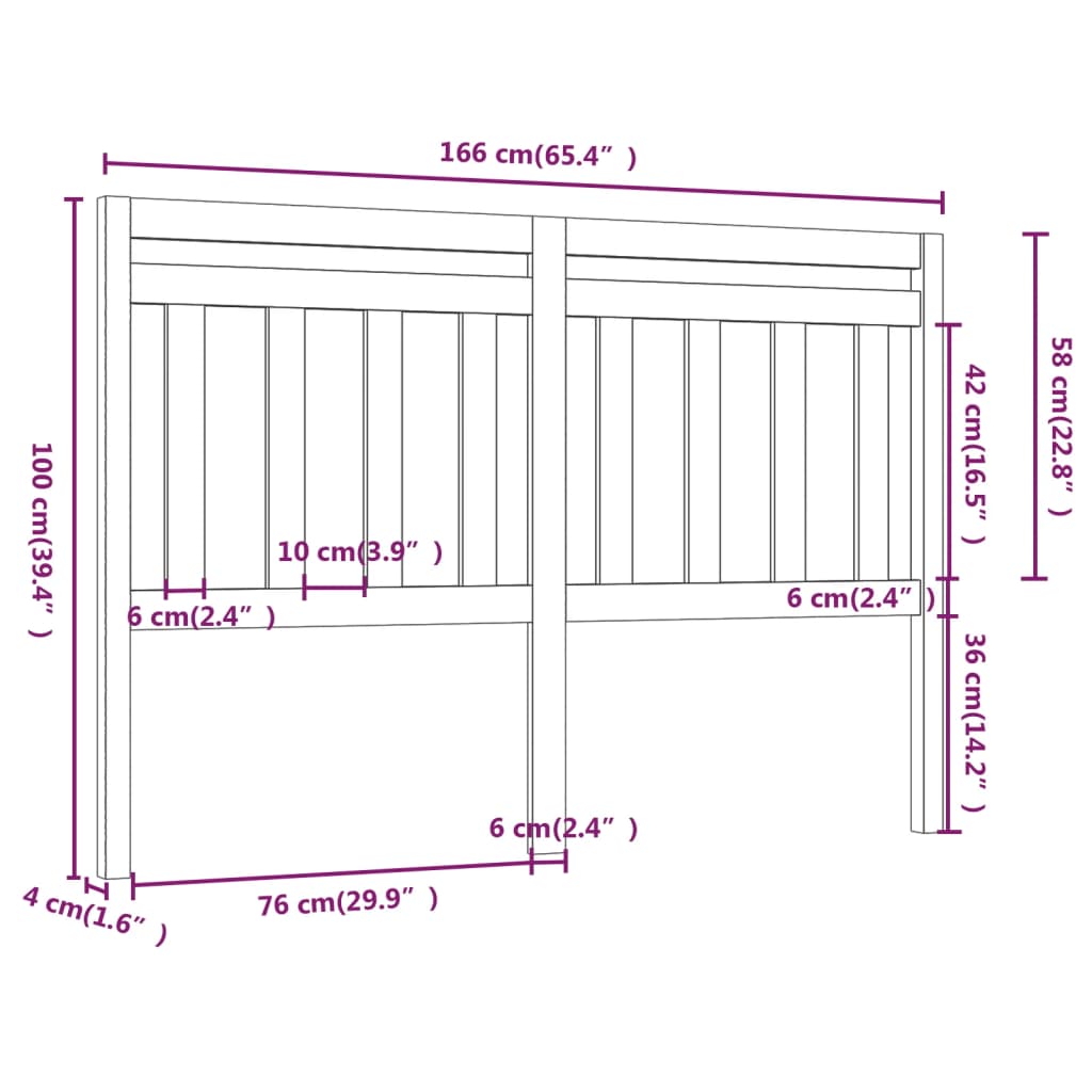 814104 vidaXL Bed Headboard 166x4x100 cm Solid Wood Pine