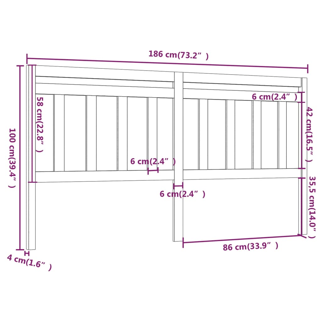 814109 vidaXL Bed Headboard 186x4x100 cm Solid Wood Pine