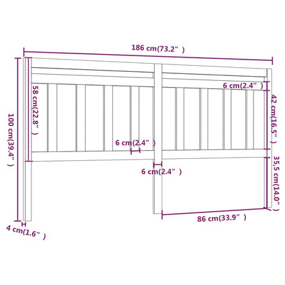814111 vidaXL Bed Headboard Grey 186x4x100 cm Solid Wood Pine