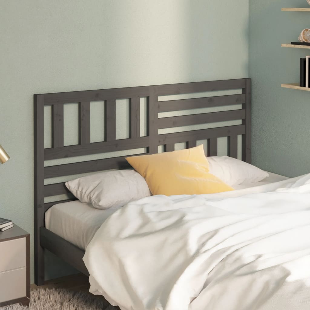 Bed Headboard | Grey | Solid pine wood | 141x4x100 cm