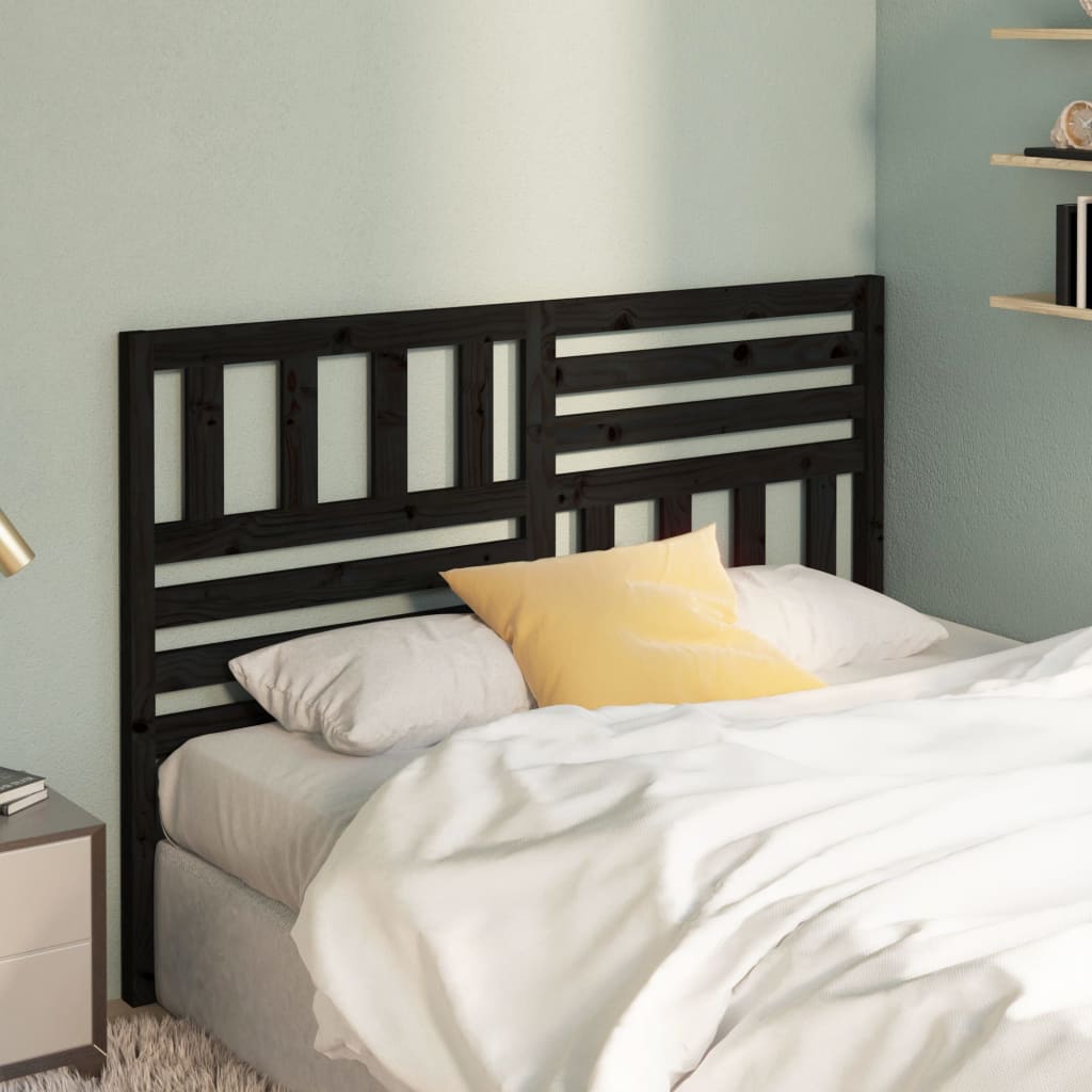 Bed Headboard | Black | Solid pine wood | 166x4x100 cm |  Durable