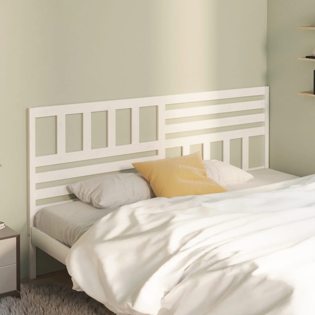 Bed Headboard | White | Solid Pine Wood | Large | Decorative Inlays