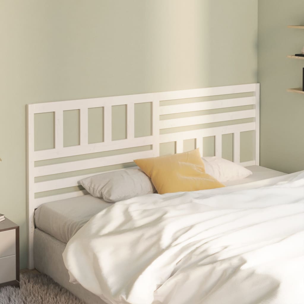 Bed Headboard | White | Solid Pine Wood | Large | Decorative Inlays