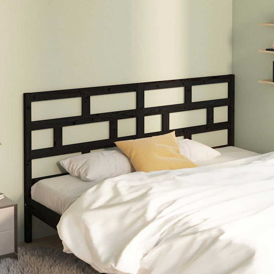 Bed Headboard | Black | Solid pine wood | 206x4x100 cm |  Durable