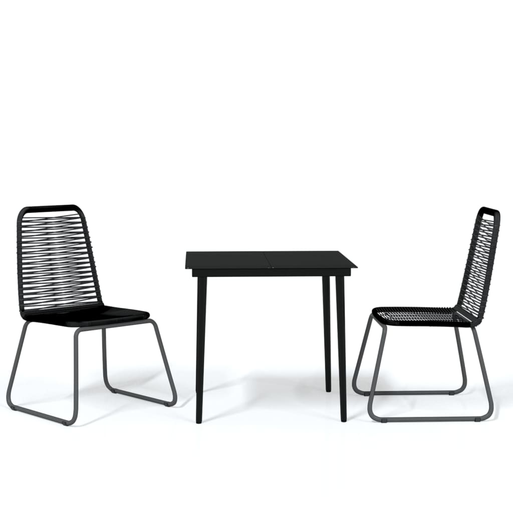 Garden Dining Set Black Powder-coated steel, glass, PE rattan