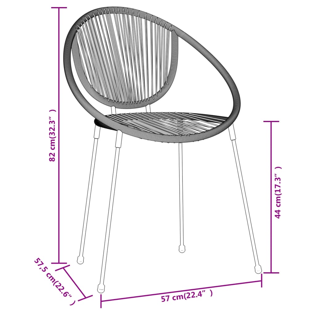 Dining Set | Black | Powder-coated steel, glass, PVC rattan | Medium