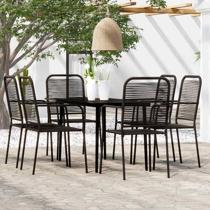 Dining Set | Black | Powder-coated steel, cotton rope, tempered glass