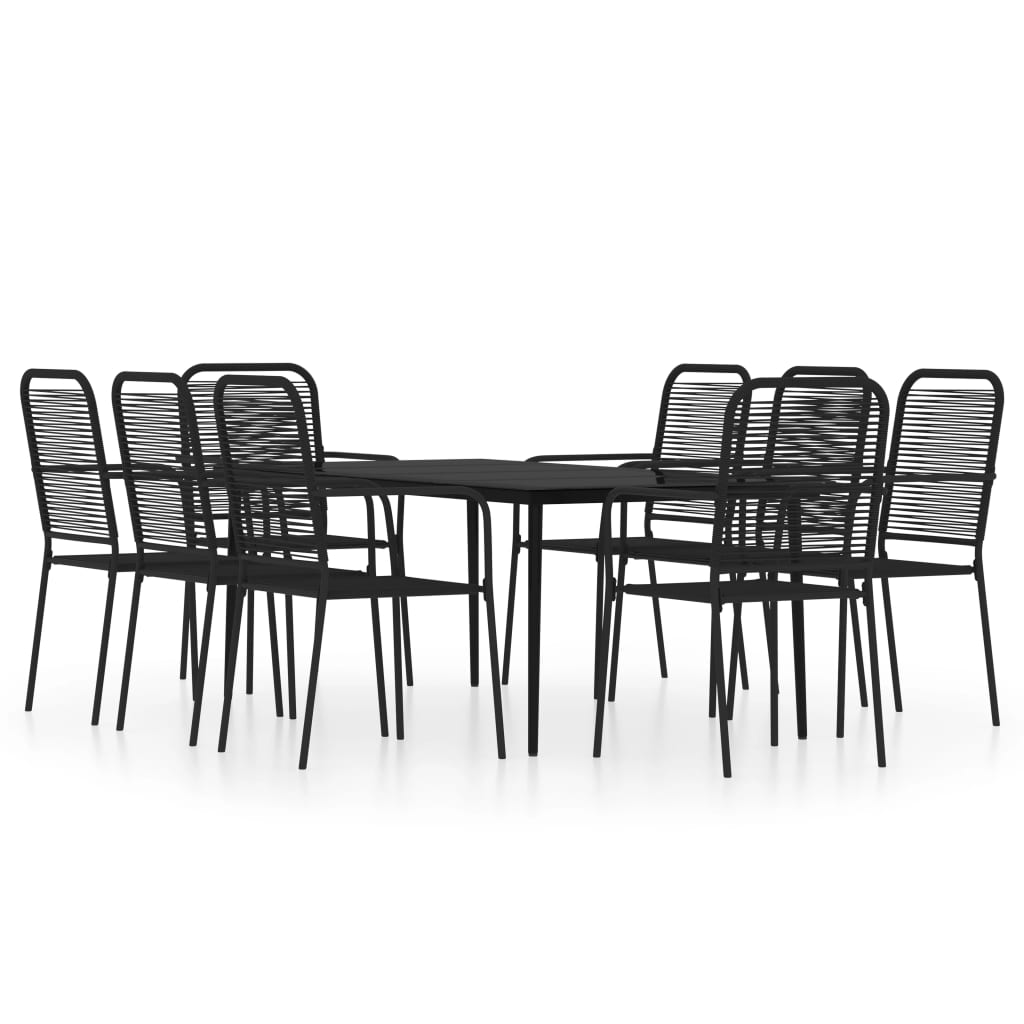Dining Set | Black | Powder-Coated Steel, Glass, Cotton Rope | One Size
