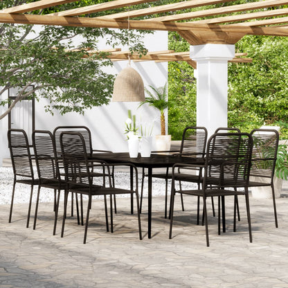 Dining Set | Black | Powder-Coated Steel, Glass, Cotton Rope | One Size