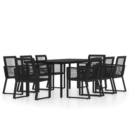 Dining Set | Black | Powder-coated steel, glass, PVC rattan | Large