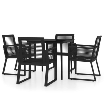 Dining Set | Black | Powder-coated steel, glass, PVC rattan